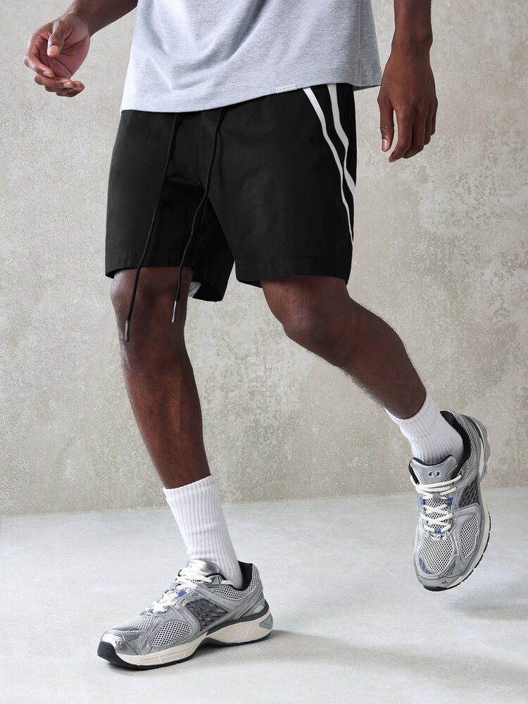 Regular Fit Drawstring Shorts With Contrast Side Tape Stripes Casual Summer Everyday Wear