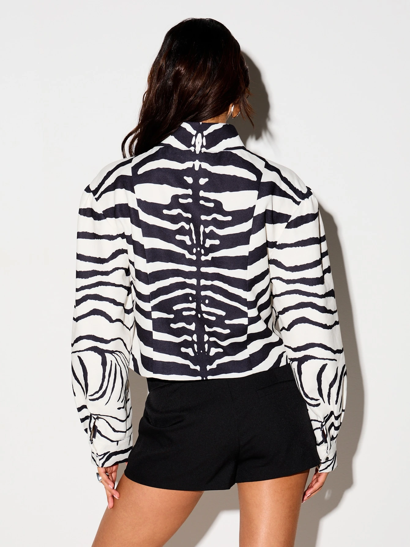 KIZN Zebra Print Funnel Neck Boxy Cropped Jacket