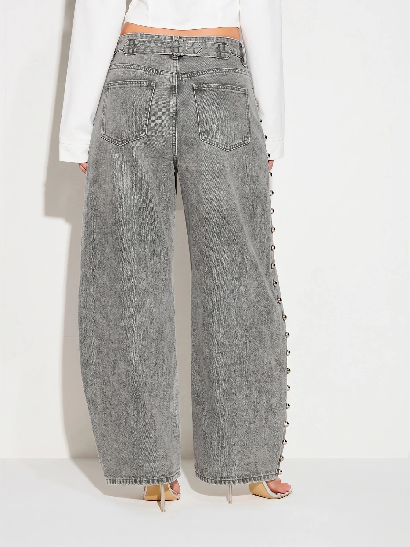 Wide Leg Jeans With Silver Stud Side Detail