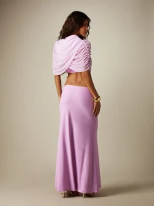 MISSGUIDED Maxi Dress With Mesh Cape Overlay High Neck Cut-Out Waist Ring Detail Side Slit Evening Vacation Party Formal Sexy Gown Lilac Purple Summer - Purple - View 3
