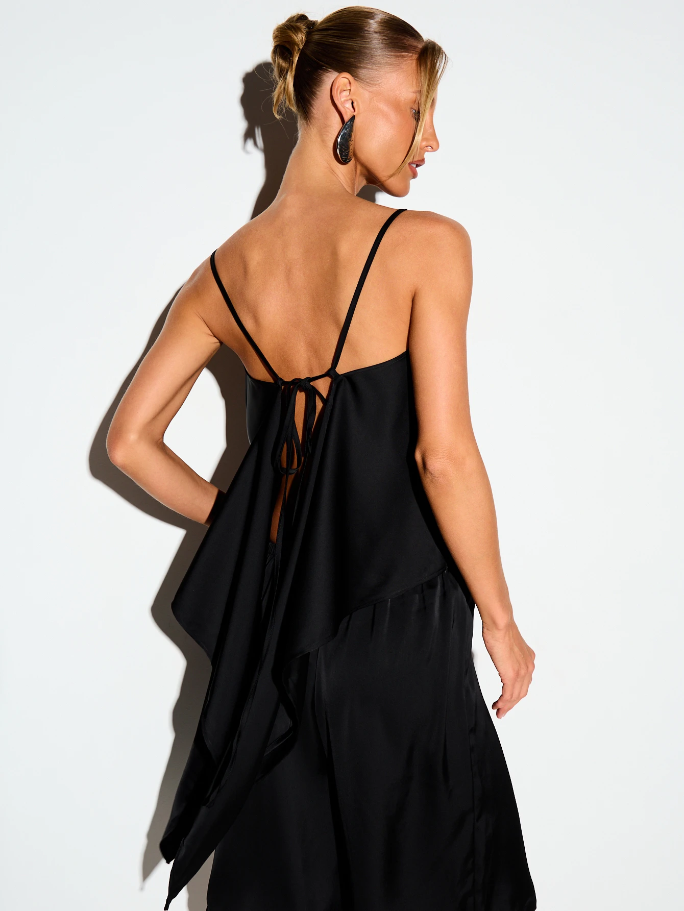 KIZN Satin Cami Top With Tie Back Drape Detail