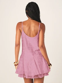 MISSGUIDED Spaghetti Strap Embroidered Lace Mini Dress With Button Front, Frill Hem, And Layered Ruffle Detail - Pink - View 2