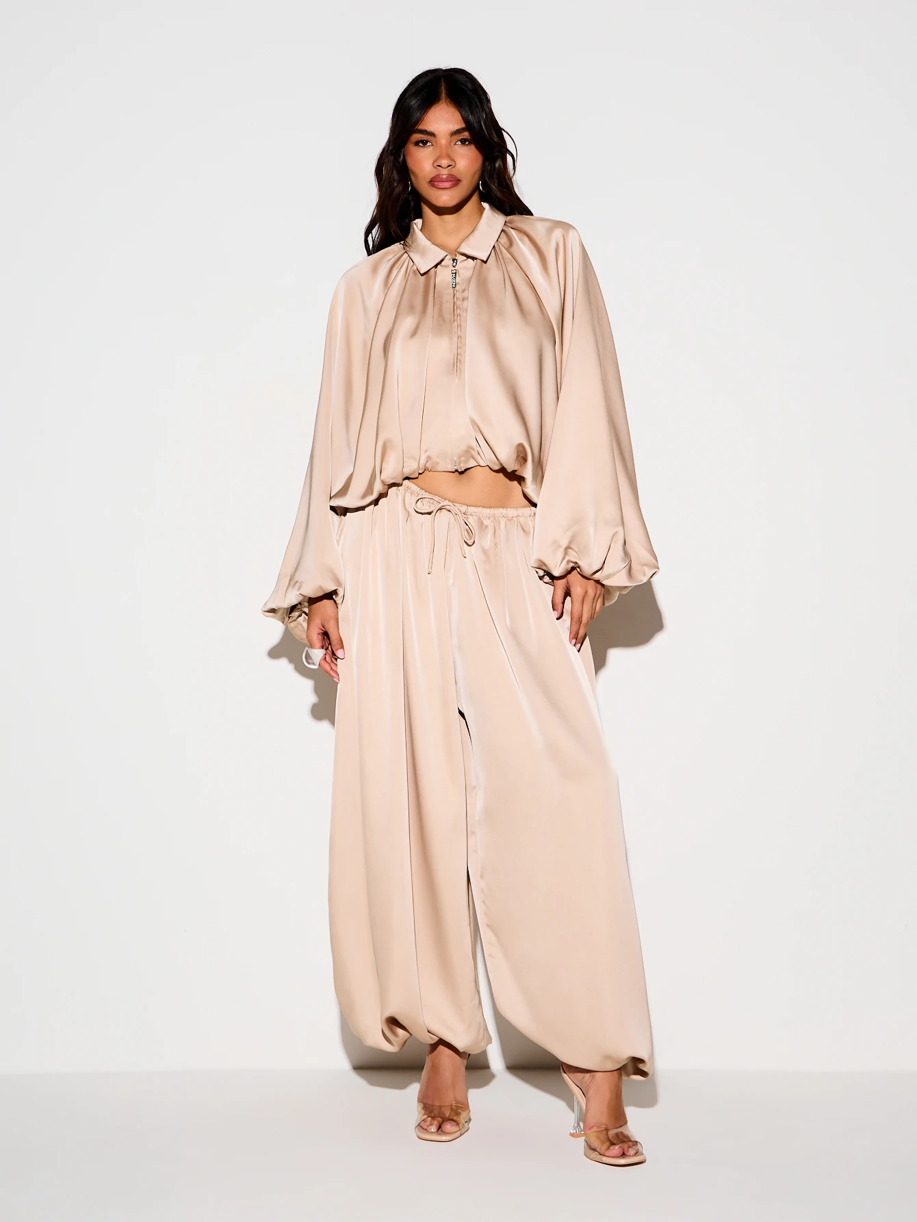 Satin Balloon Trousers With Drawstring Waist