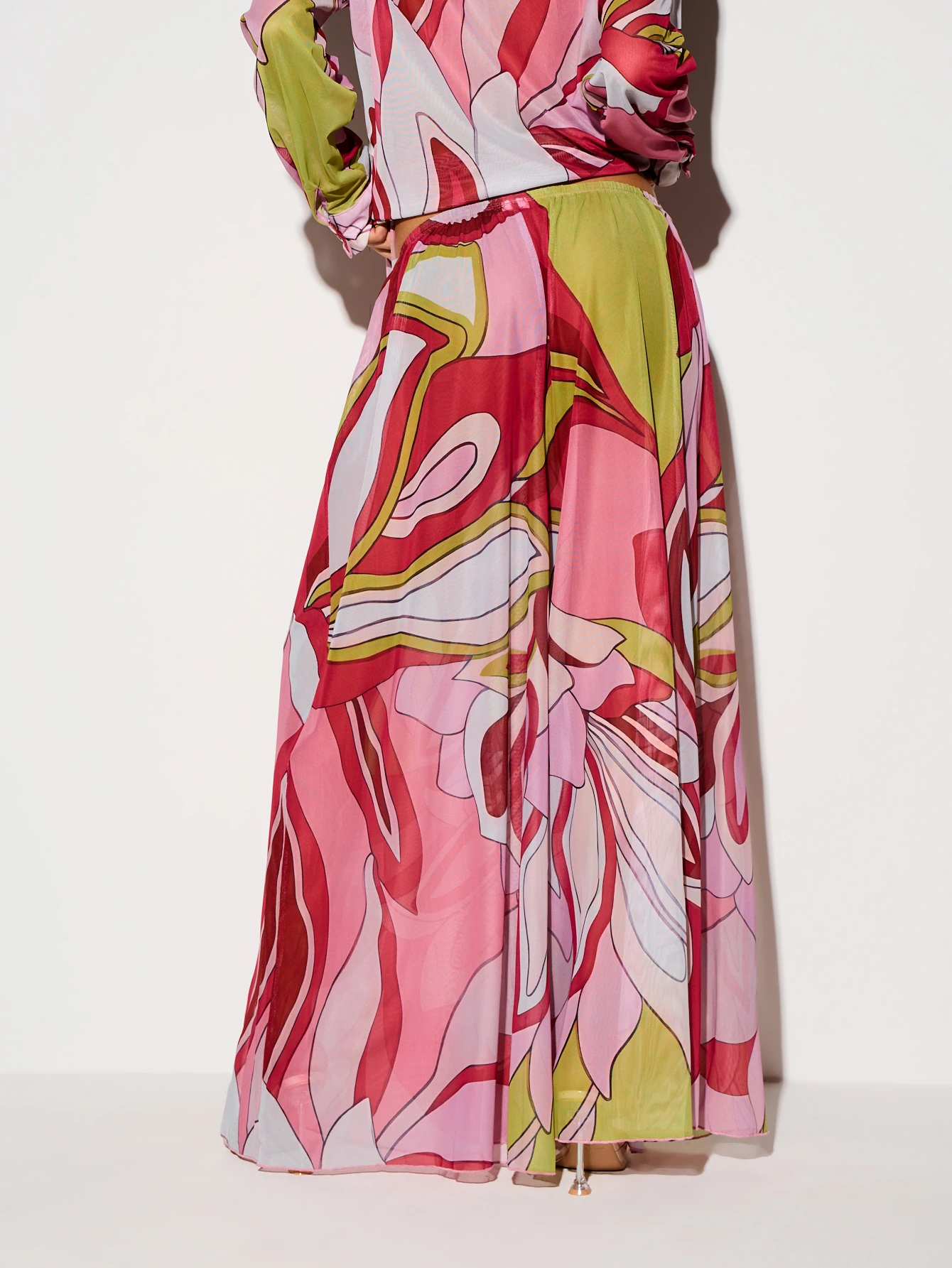 KIZN Printed Mesh Wide Leg Sheer Palazzo Trousers