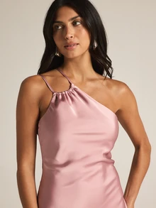 KSTM Satin Halter Neck Maxi Dress With Open Back Tie Detail And Asymmetric Bias Cut For Evening Holiday Dinner Date Wedding Dusty Pink Summer Sexy - Dusty Pink - View 4