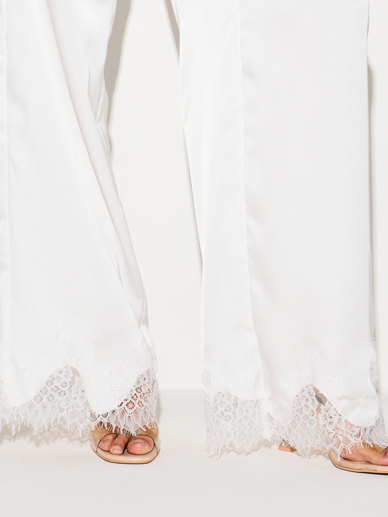 KIZN Satin Wide Leg Trousers With Lace Trim Hem
