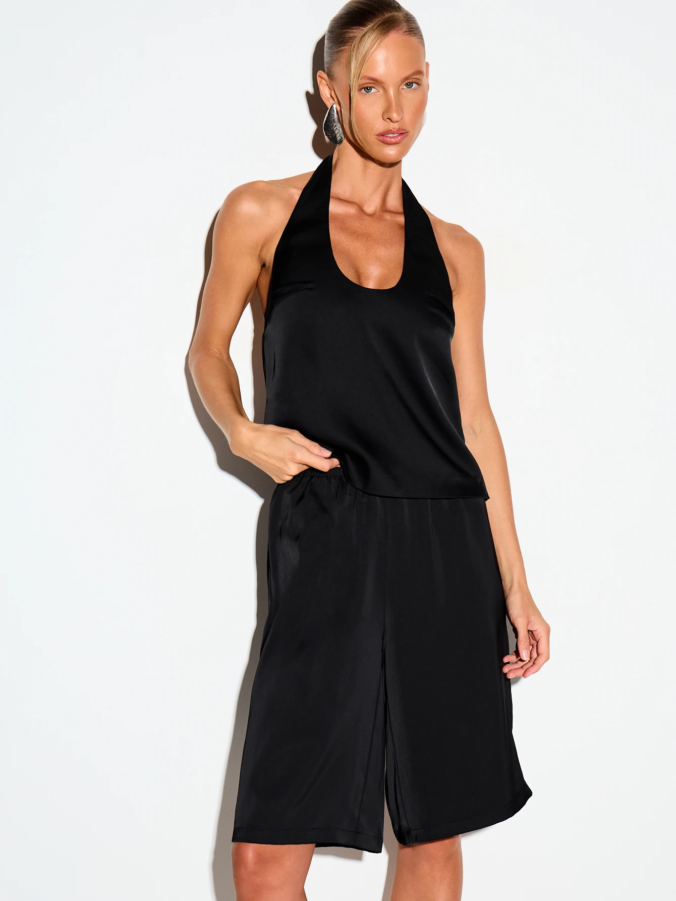 KIZN Satin Bermuda Shorts With Front Split