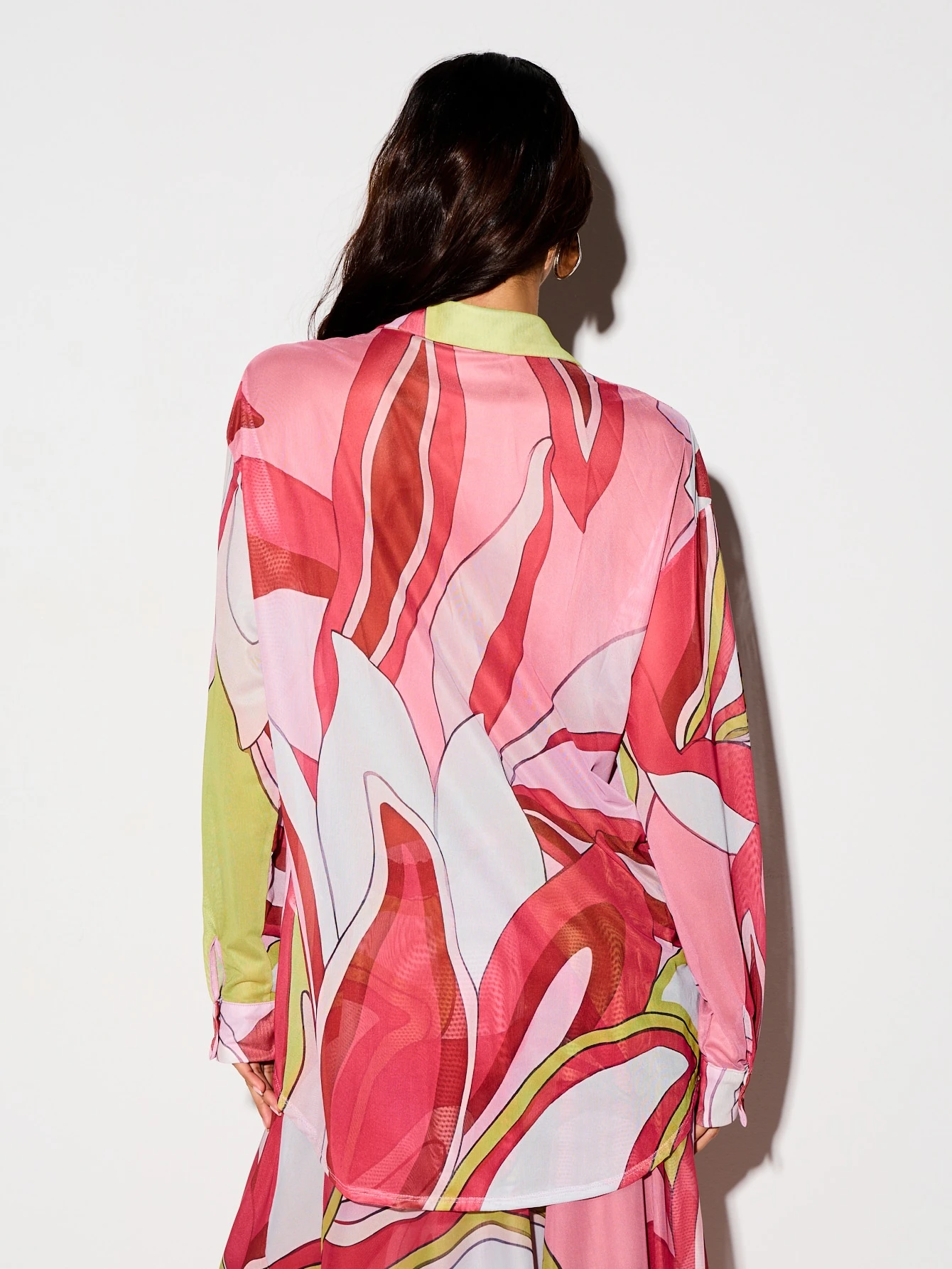 KIZN Sheer Oversized Shirt With Abstract Swirl Print