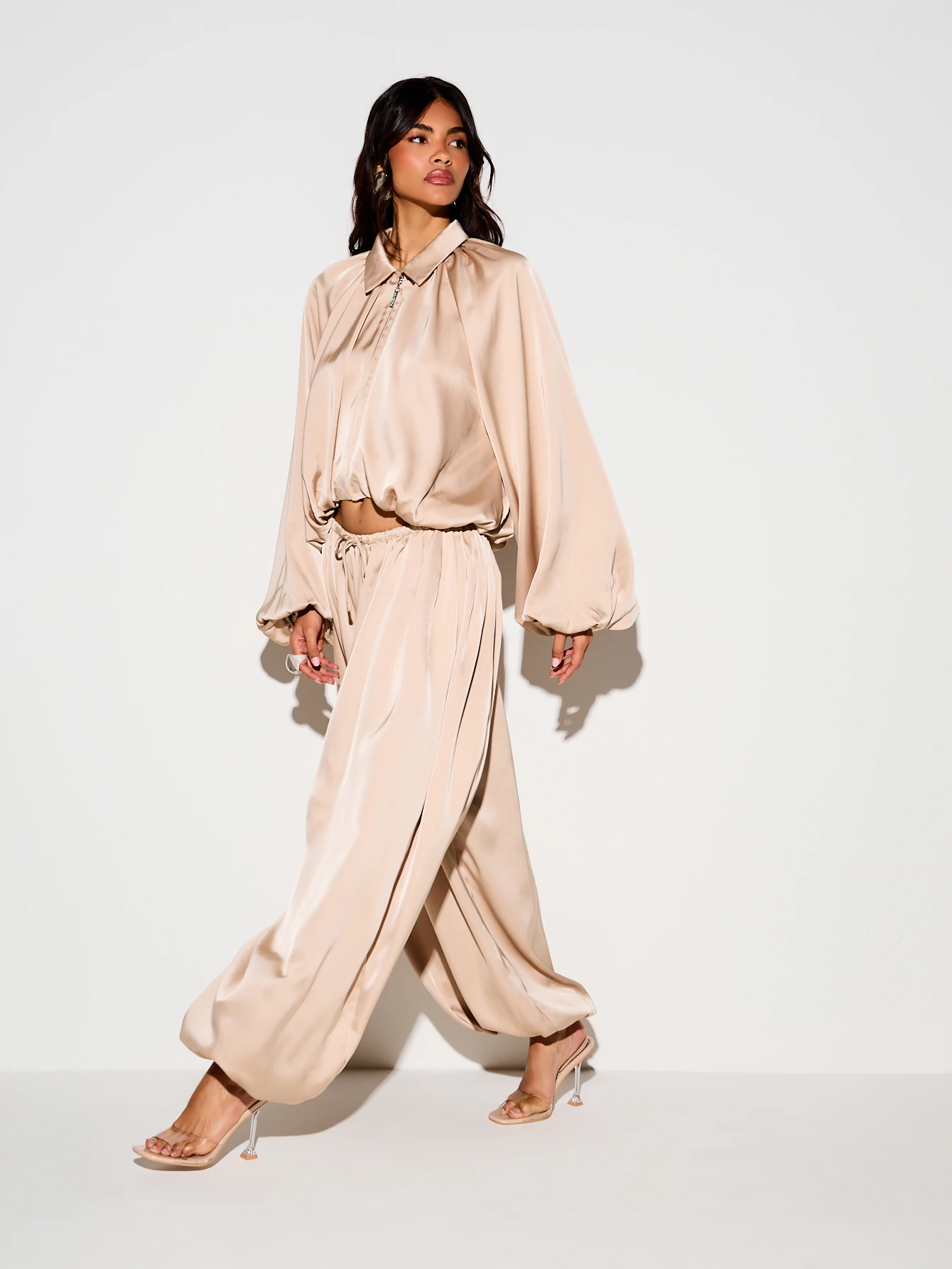 Satin Balloon Trousers With Drawstring Waist