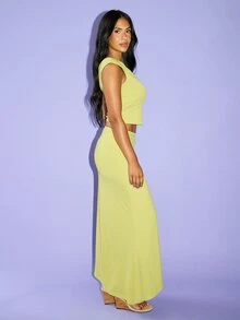 FASHION SZN GATHERED WAISTBAND ASYMETRIC MAXI SKIRT - Green - View 5