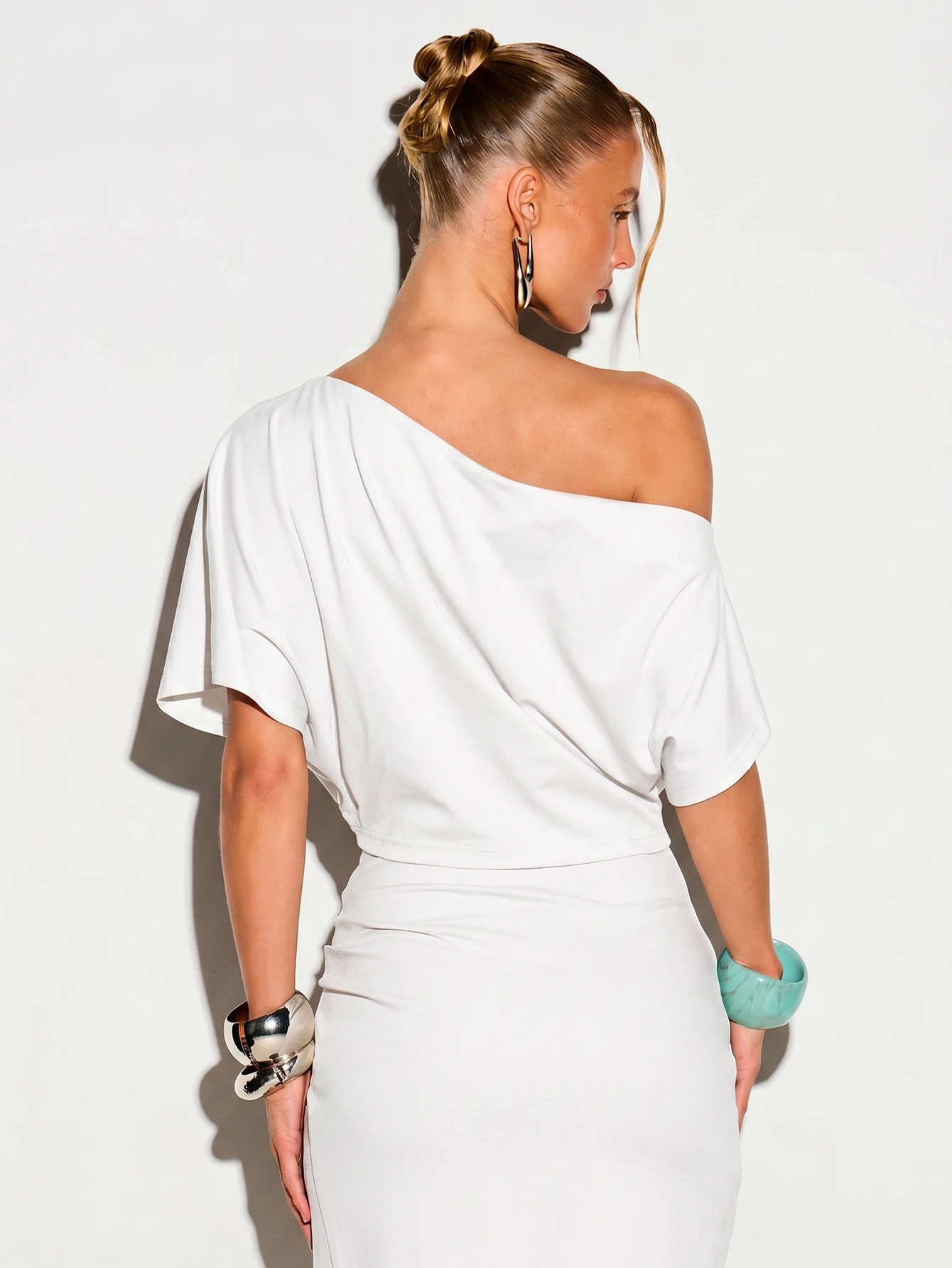 Off Shoulder Top With Swirl Trim And Batwing Sleeves