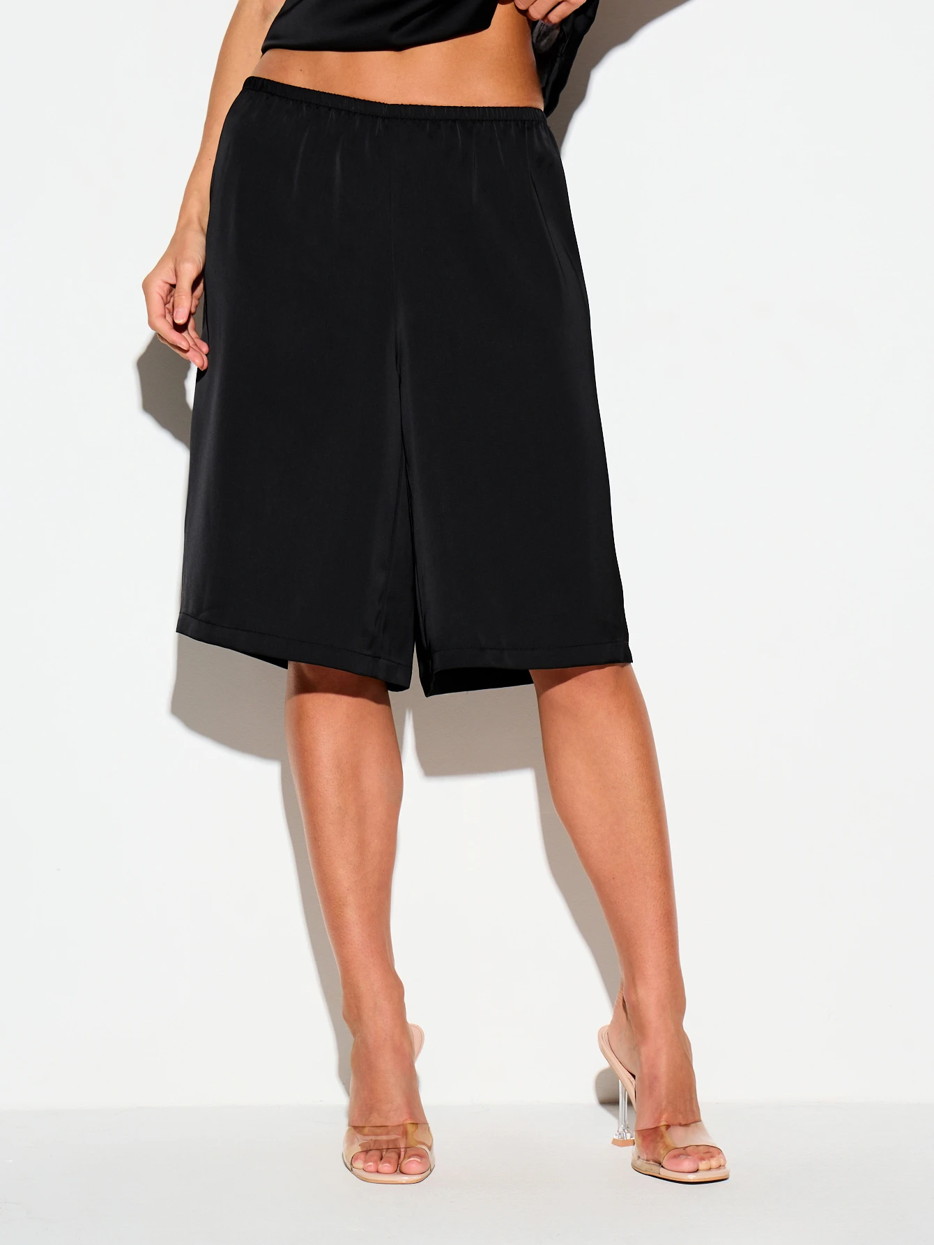 KIZN Satin Bermuda Shorts With Front Split