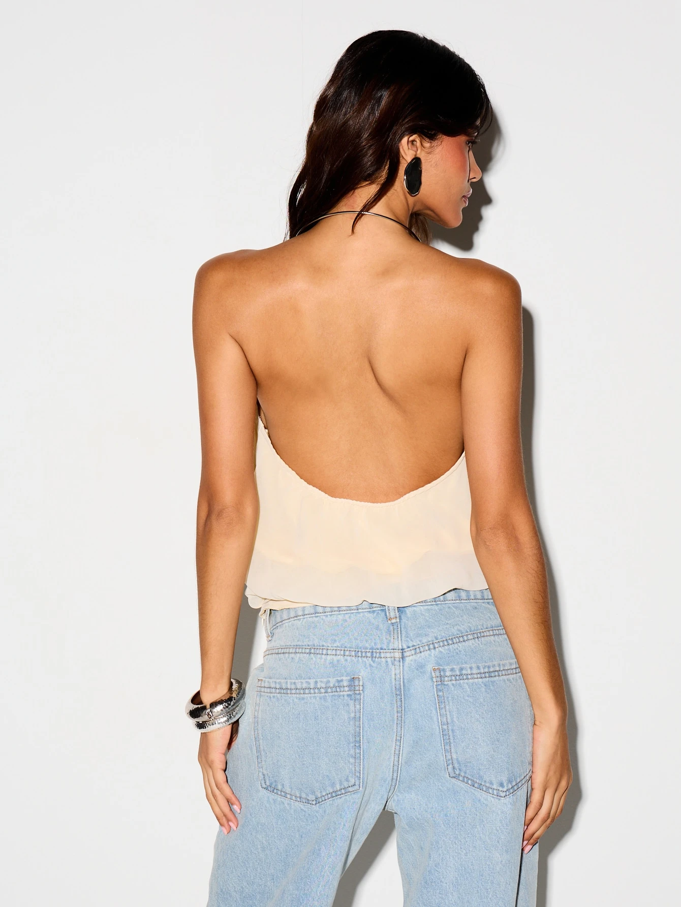 KIZN Halter Neck Chiffon Wrap Cami With Open Back
