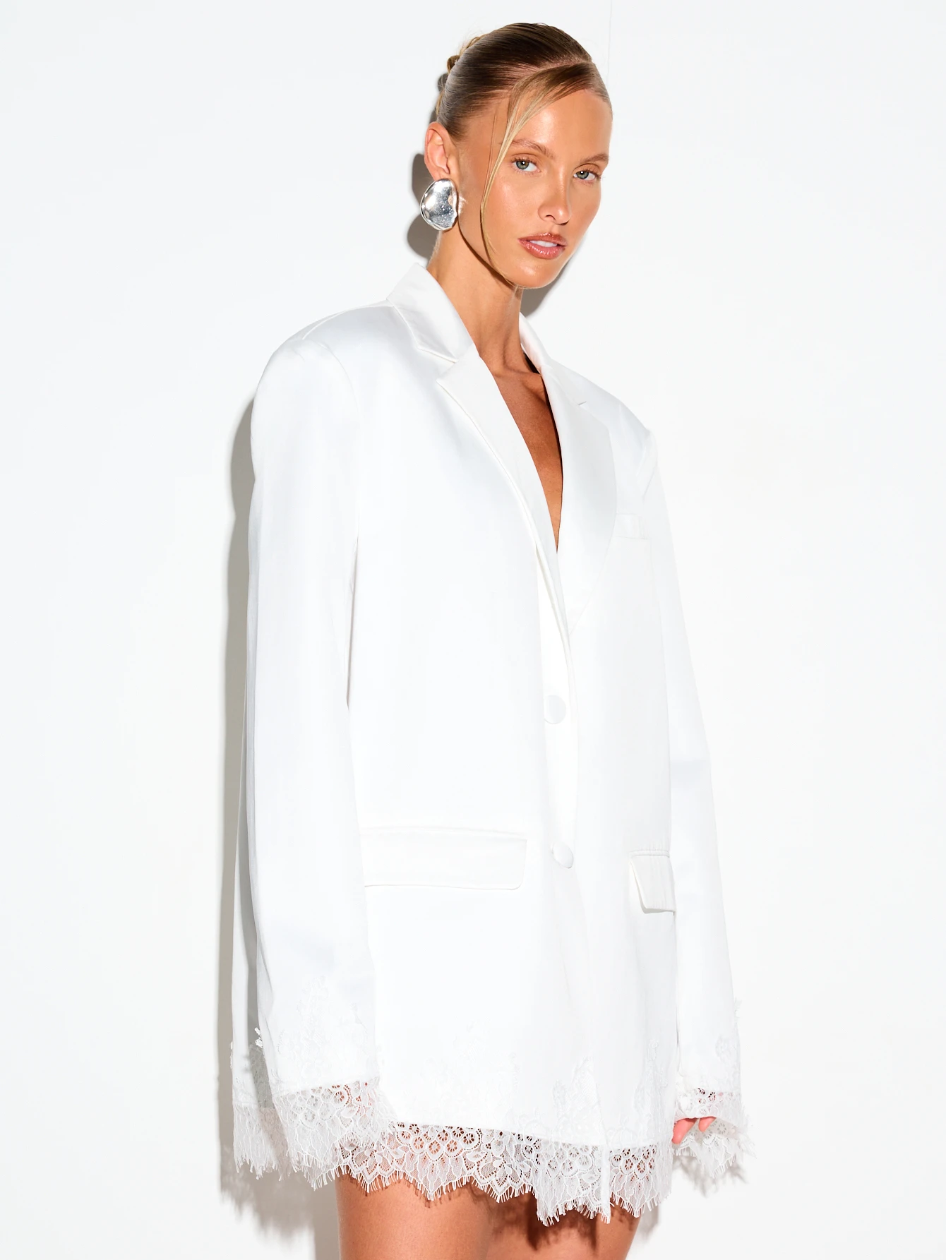 Oversized Blazer With Lace Trim Detail