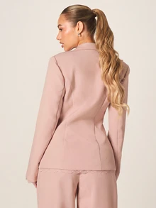 MISSGUIDED Lace Trim Single Breasted Fitted Blazer With Notch Lapel And Scallop Edge Detailing For Evening And Office Wear - Pink - View 3