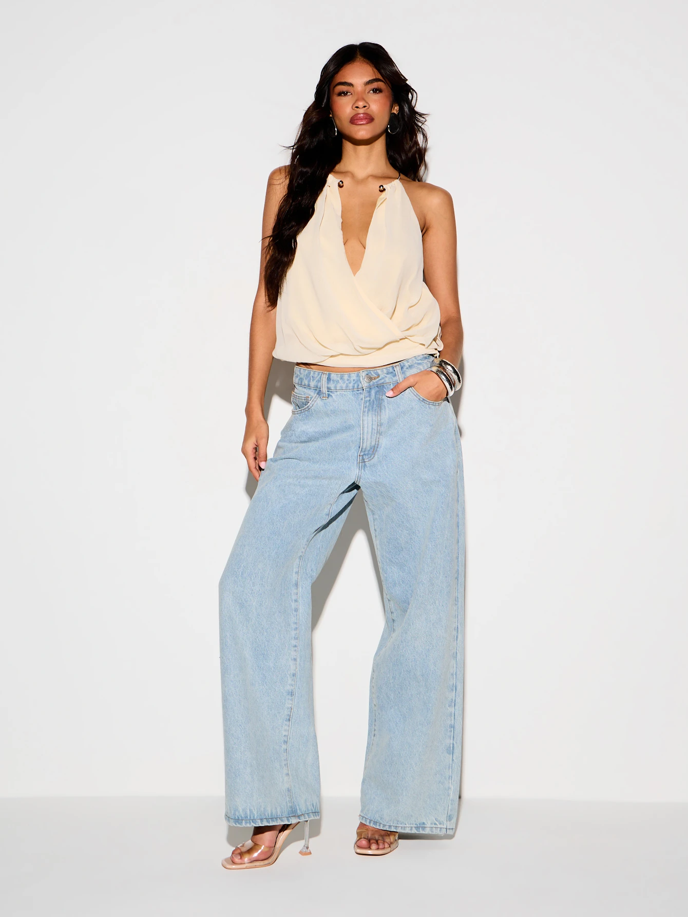 KIZN Halter Neck Chiffon Wrap Cami With Open Back