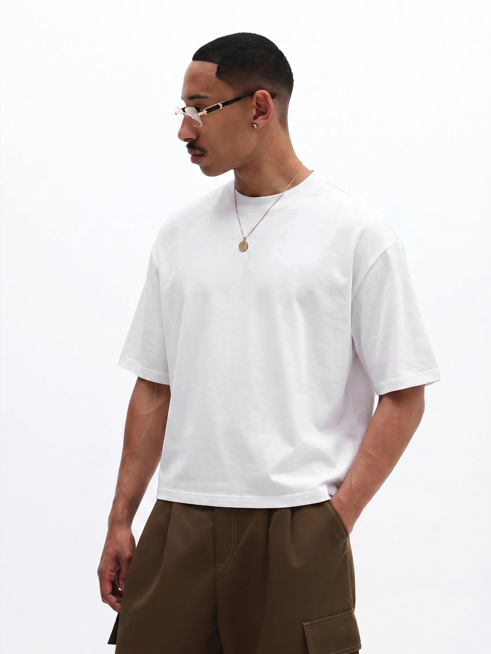 Oversized Box Fit T-Shirt With Tonal SM71 Embossed Back Print And Crew Neck For Casual Everyday Wear