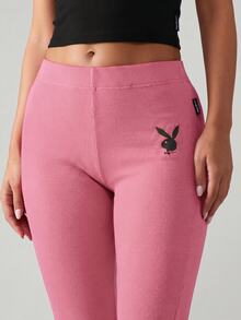 Missguided x Playboy 罗纹喇叭裤和Logo露脐插肩袖上衣两件套搭配套装 - 粉色 - 查看 6
