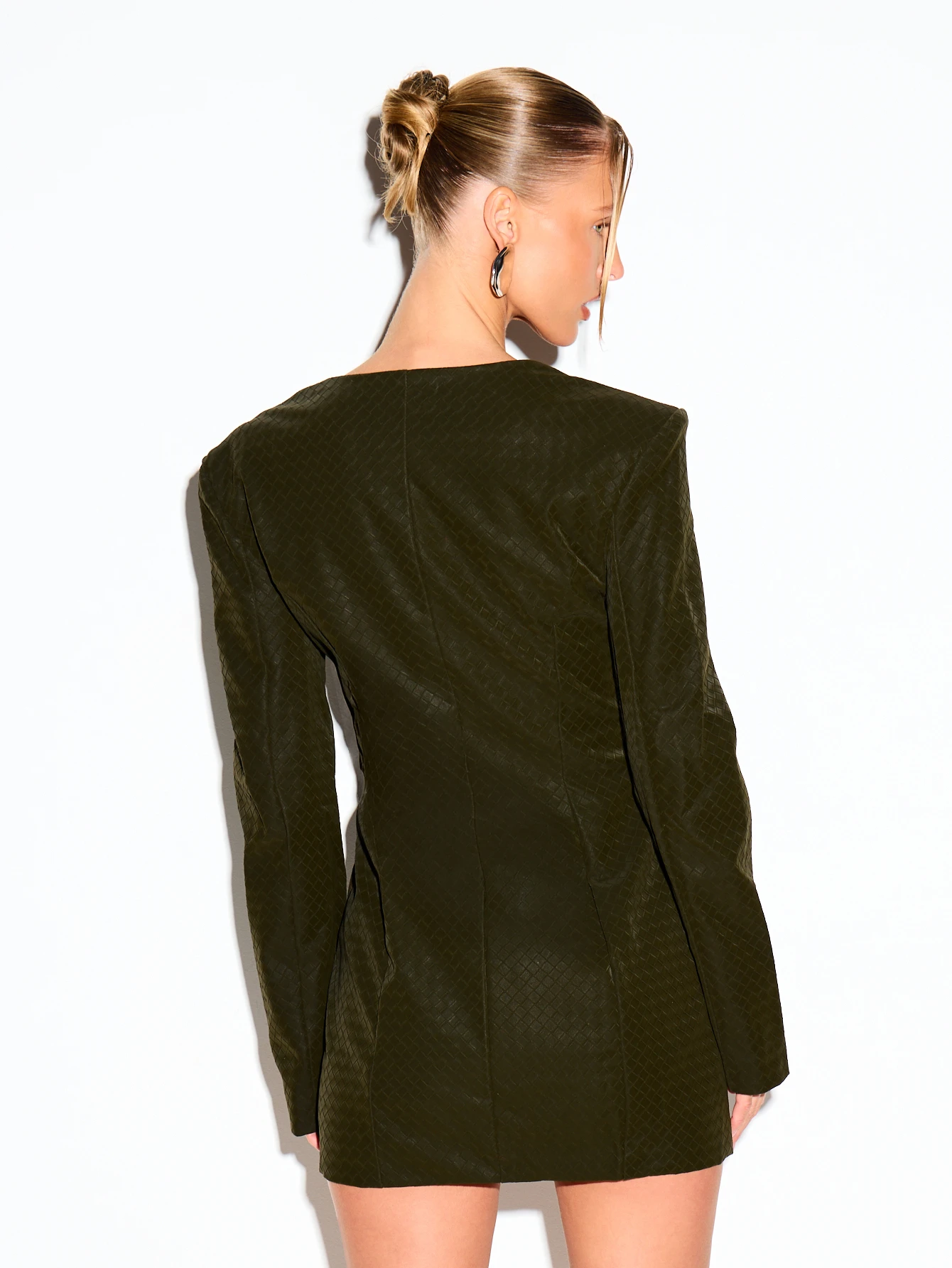 KIZN Plunge Neck Tailored Mini Dress With Structured Shoulders