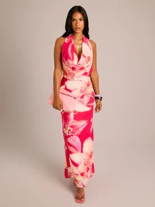 FASHION SZN Women's Floral Print Chiffon Cowl Neck Maxi Dress Summer Holiday Vacation Outfit Wedding Guest Dress Races Day Dress Formal Occasion Grad Dress Prom Elegant Chic Travel Classy - Multicolor - View 6