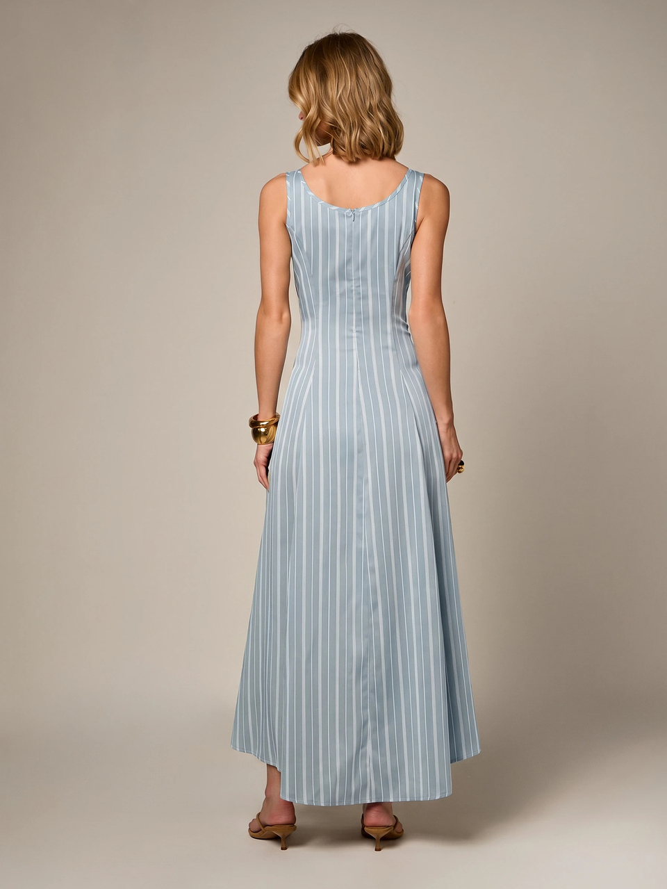 AiiRZ Pinstripe Corset Sleeveless Dress With Asymmetric High Low Hem