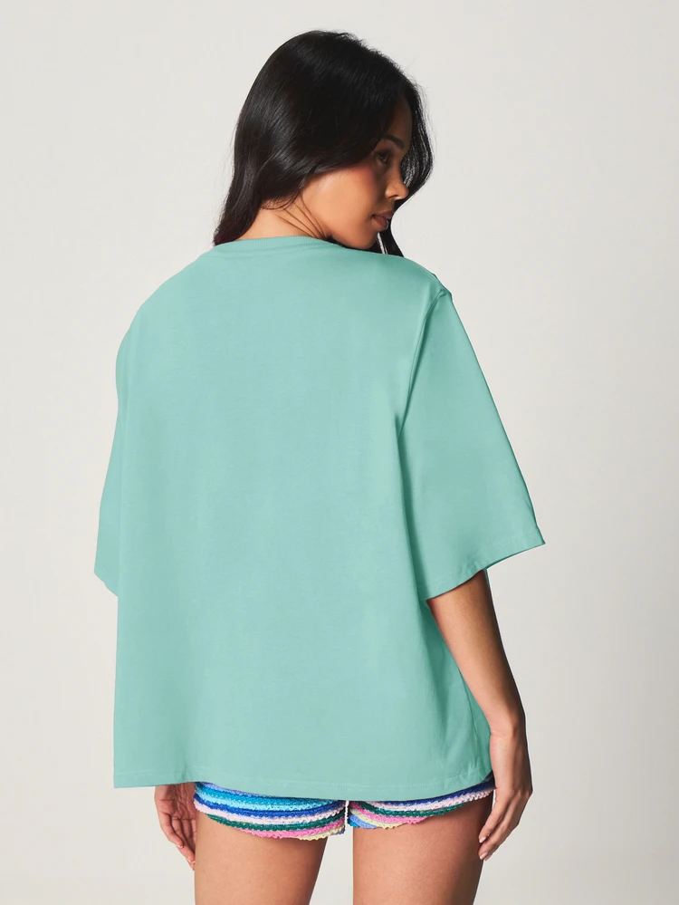 MISSGUIDED Tutti Frutti Kiwi Graphic Print Oversized Crew Neck Short Sleeve Summer Casual T-Shirt