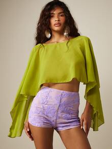 MISSGUIDED كيب شيفون شفاف مع أكمام واسعة مفرقعة وياقة مستديرة مثالي لمهرجانات الصيف والحفلات - أخضر - مشاهدة 5