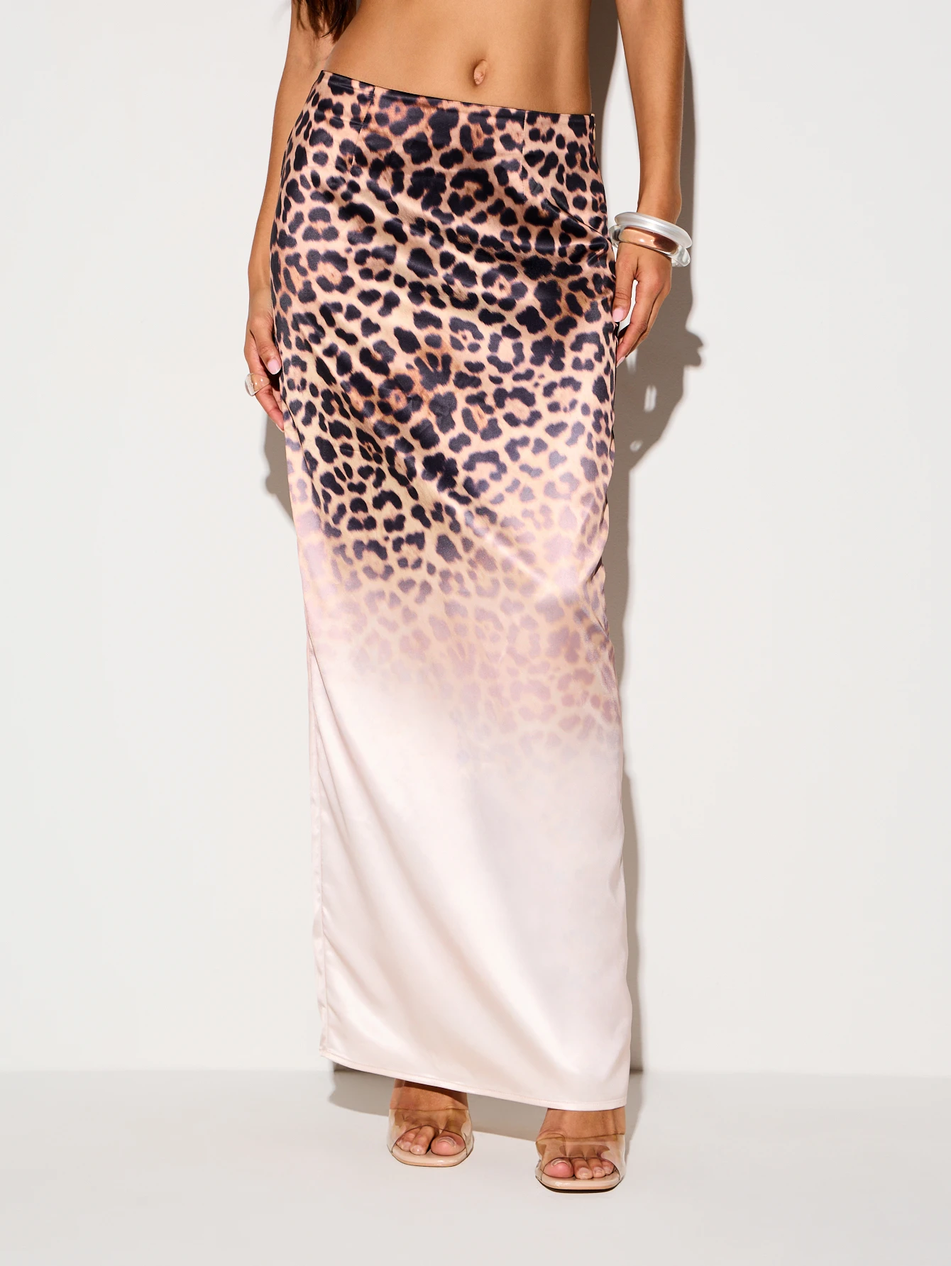 KIZN Ombre Leopard Print Satin Maxi Skirt With Back Split