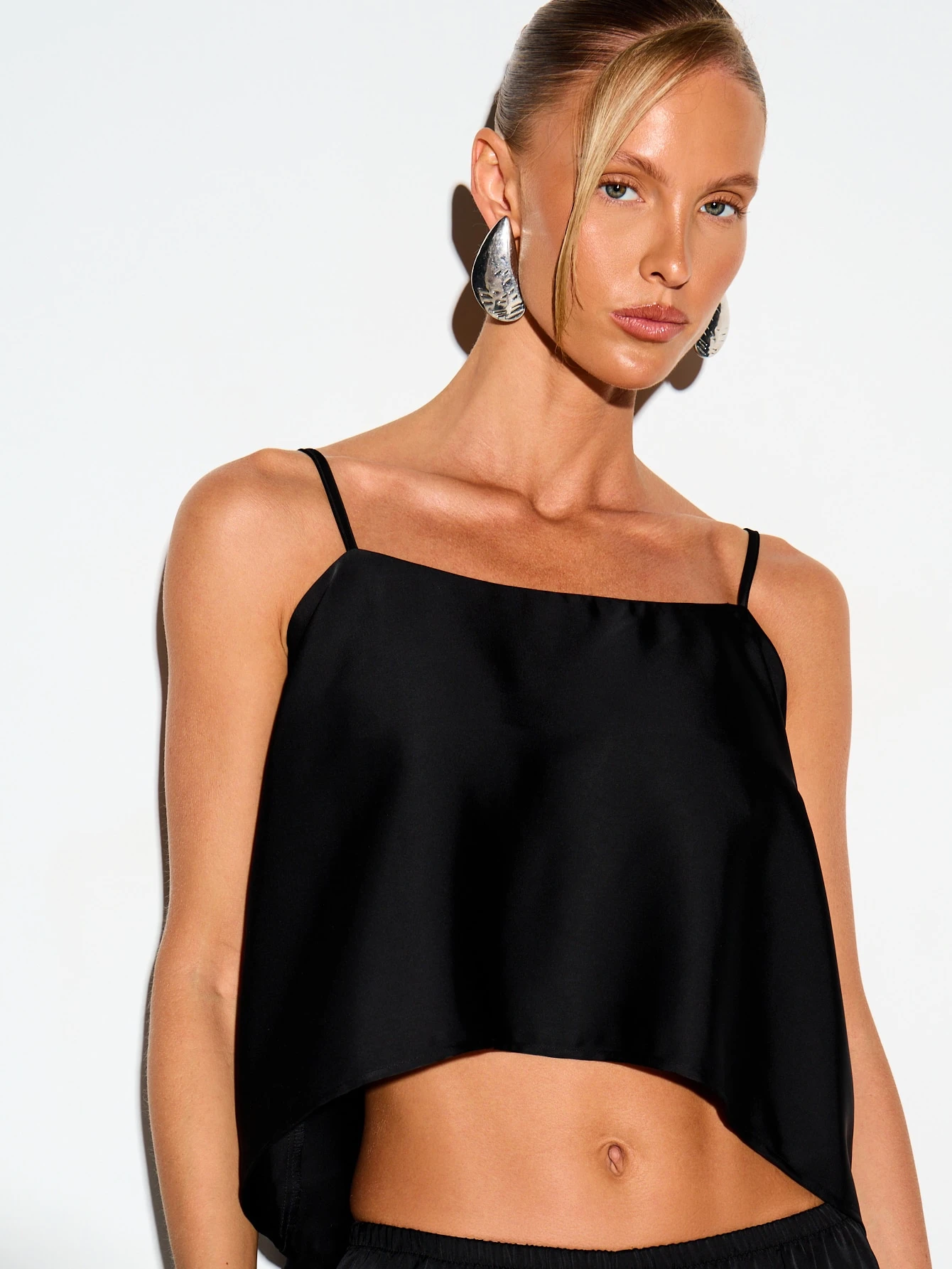 KIZN Satin Cami Top With Tie Back Drape Detail