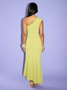 FASHION SZN GATHERED WAISTBAND ASYMETRIC MAXI SKIRT - Green - View 2