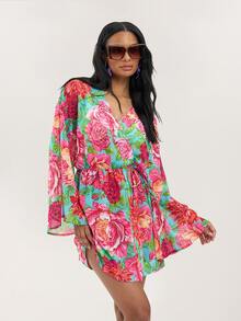 Dancing Leopard Kimono de plage imprimé floral multicolore, cache-maillot de plage, kimono pour femmes, cache-maillot de bain, tenues de vacances, tenues de vacances pour femmes - Multicolore - Voir 4