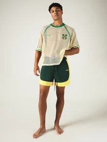 SUMWON Color Block Beach Shorts With Drawstring Waist And Side Panel Detail For Summer - Green - View 3