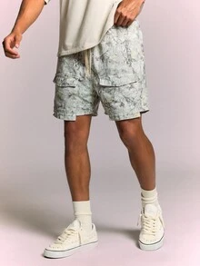 SUMWON Floral Snake Print Cargo Denim Shorts With Drawstring Waist And Cargo Pockets Summer Festival Style - Multicolor - View 5