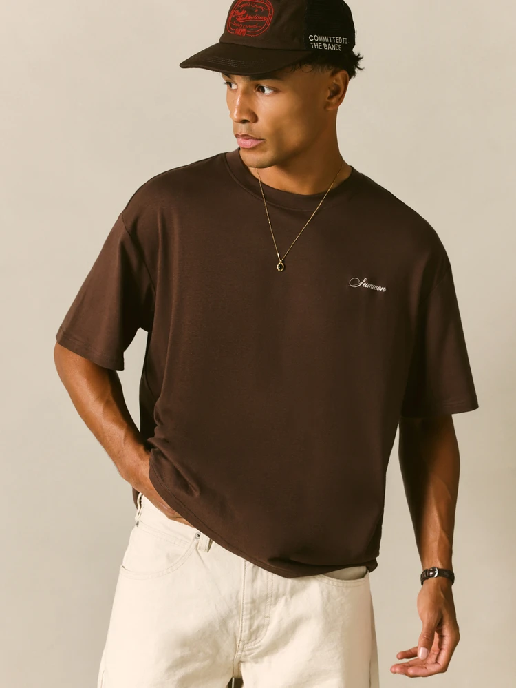 Oversized Crew Neck Short Sleeve Brown Graphic Back Print Bandana Tee Casual Summer Streetwear