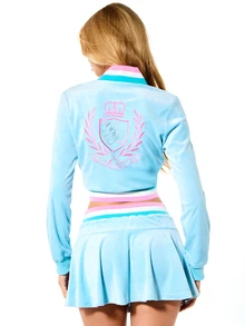 BABYPHAT Velour Flippy Mini Skirt With Stripe Waistband, Drawstring, And Embroidered Logo Detail World Cup 2026 Football - Baby Blue - View 2