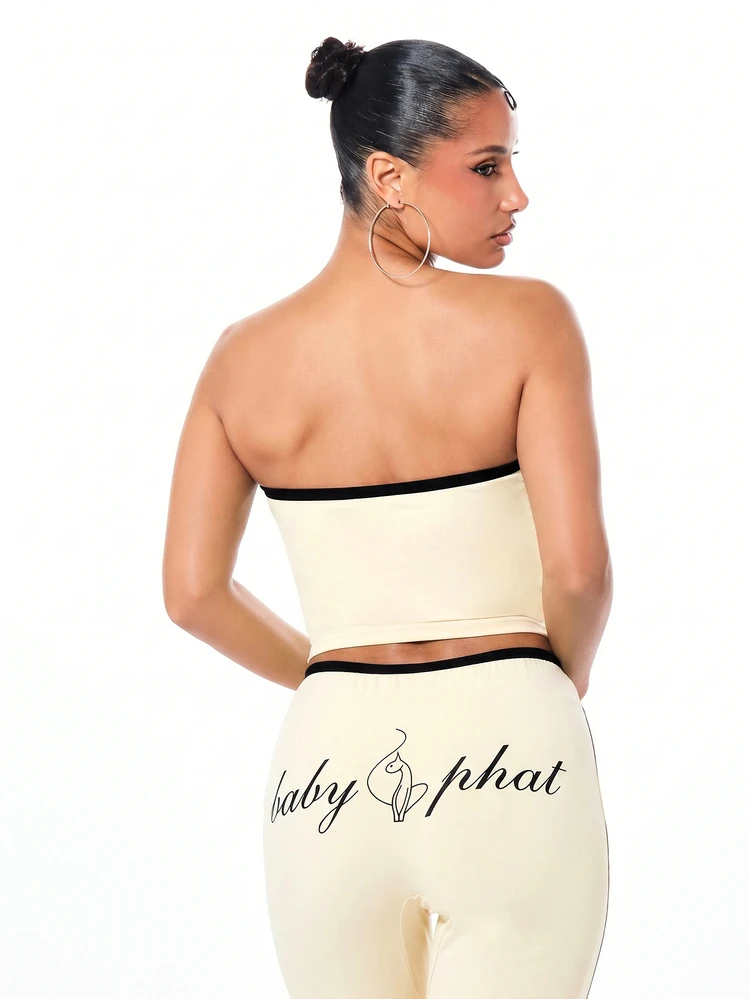 BABYPHAT Bandeau Crop Top mit Vorderseiten-Bindung und ikonischem Katzen-Grafikdruck, trägerlos, Jersey