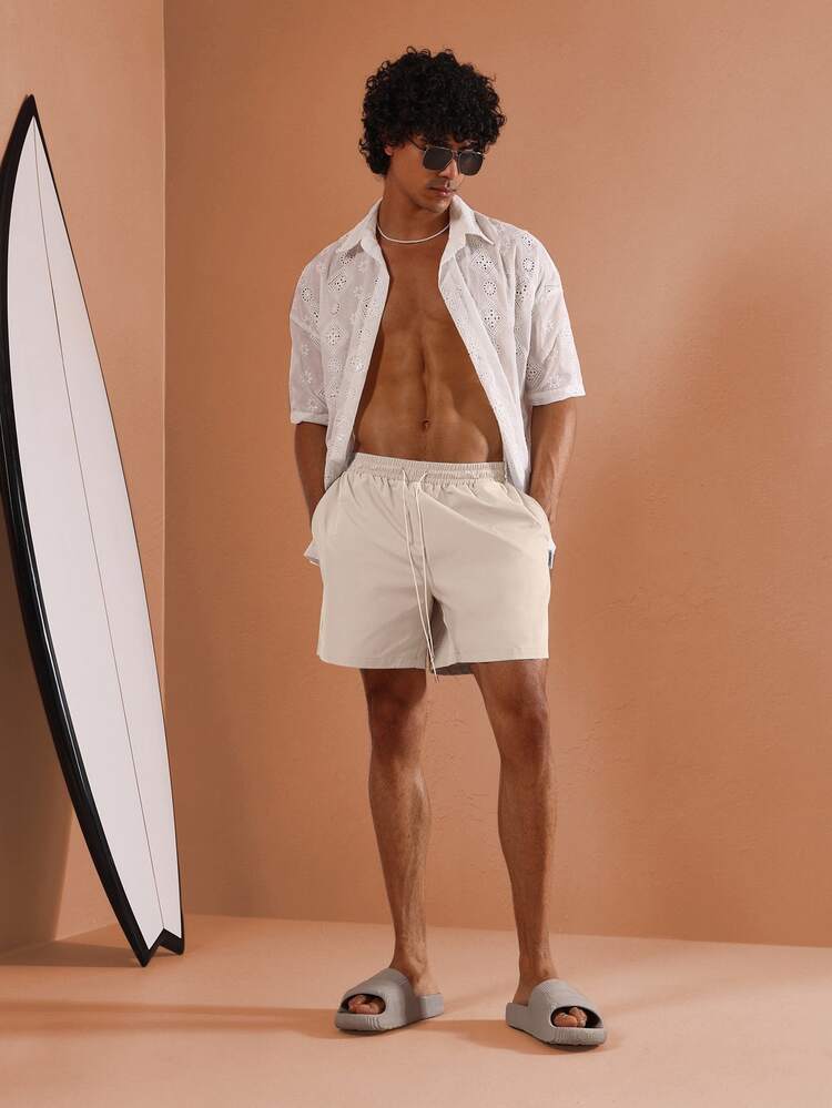 Plus Size Swim Shorts With Elastic Drawstring Waist Solid Quick-Dry Summer Beach Vacation Holiday