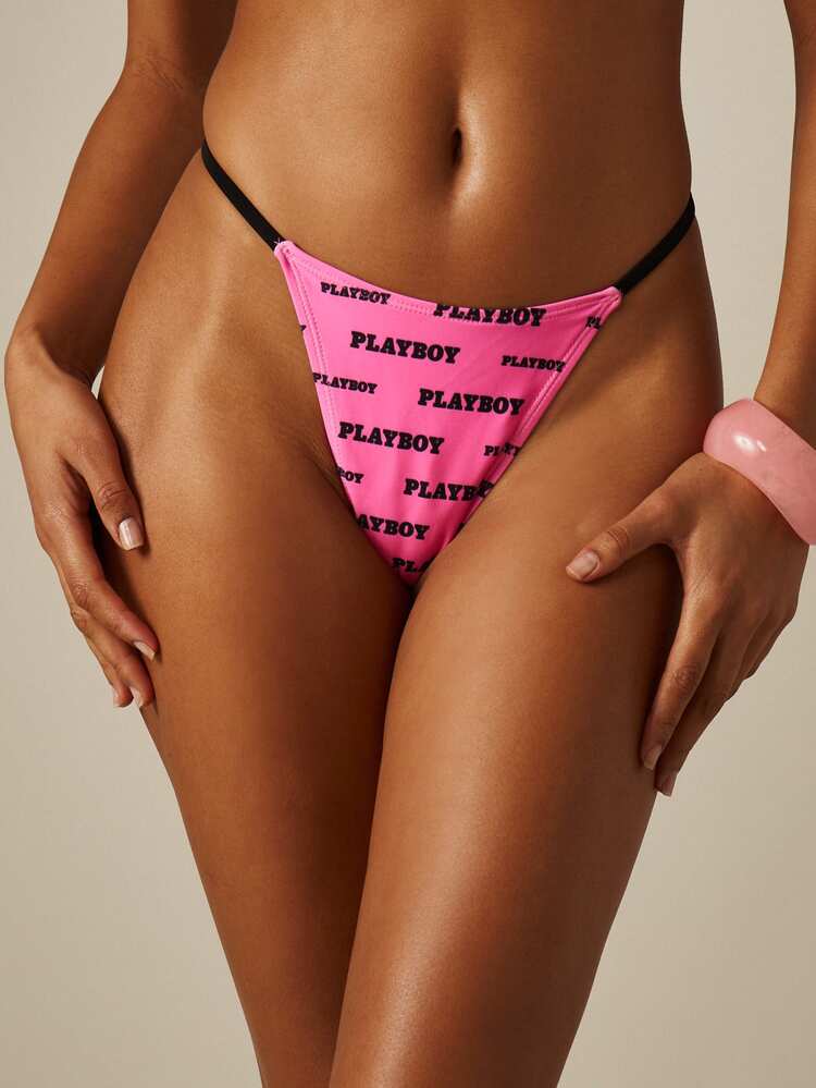 Missguided x Playboy Print Bralette Bikini Set With Thong Bottom