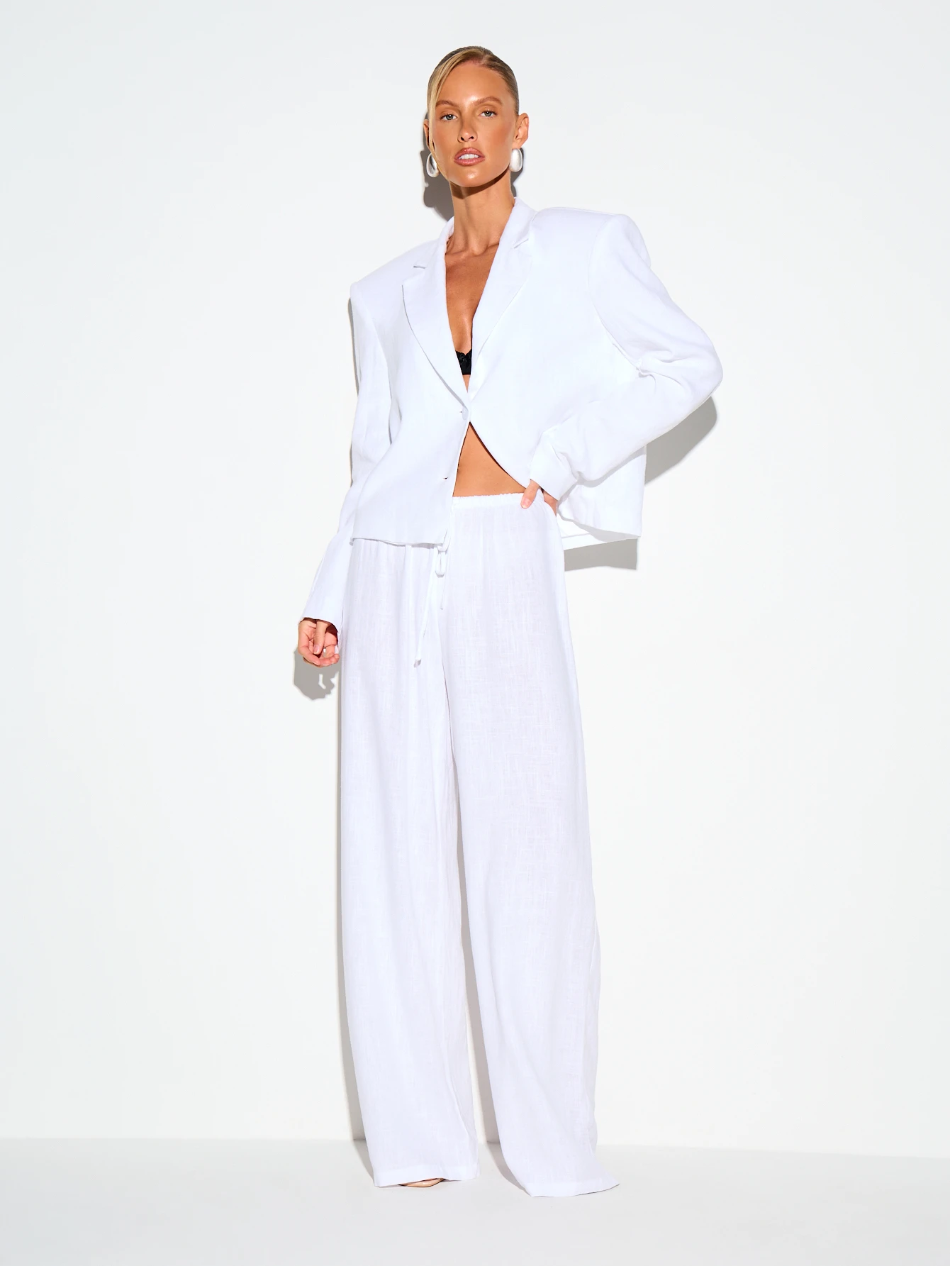 KIZN Wide Leg Linen Trousers With Drawstring Waist