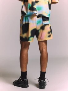 SUMWON Printed Mesh Shorts With Drawstring Waist Abstract All Over Print Summer Festival Style - Multicolor - View 3