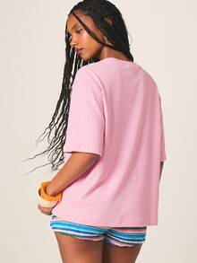 MISSGUIDED Organic Watermelon Farmers Market Graphic Print Oversized Crew Neck Short Sleeve Summer T-Shirt - Pink - View 2