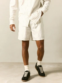 SUMWON Men Pinstripe Long Sleeve Shirt And Shorts Co-Ord Set Summer Matching Two-Piece Outfit With Embroidered Logo - Multicolor - View 5