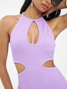 Dancing Leopard Pink Blue Keyhole Cut Out Crinkle Mini Dress, Summer Outfits For Women, Holiday Dress, Party Club Dress Women, Night Out Dress, Date Night Dress Sexy - Purple - View 4