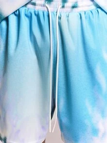 SUMWON Celana Pendek Jala Motif Tie Dye dengan Pinggang Elastis Bertali dan Kantong Samping untuk Liburan Musim Panas - MultiWarna - View 8