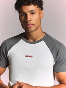 SUMWON Muscle Fit Raglan Short Sleeve T-Shirt With Contrast Color Block Waffle Knit Textured Crew Neck Top - White - View 5