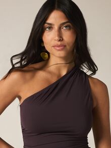 KSTM Top elegante sin mangas con un hombro, drapeado asimétrico y abertura lateral ajustada - Morado - Ver 4