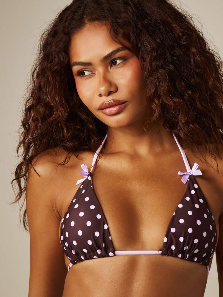 MISSGUIDED Polka Dot Triangle Top With Tie Side Boy Shorts Bikini Set