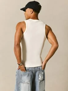 SUMWON Ribbed Henley Sleeveless Vest Tank Top With Button Placket And Crew Neckline Summer Essential - White - View 2