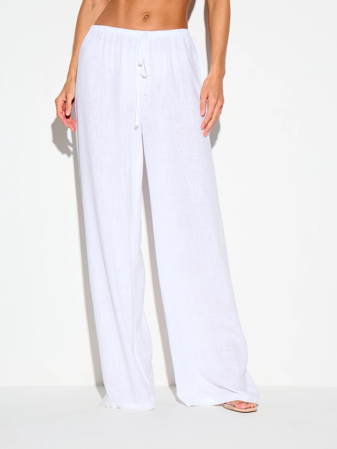 KIZN Wide Leg Linen Trousers With Drawstring Waist