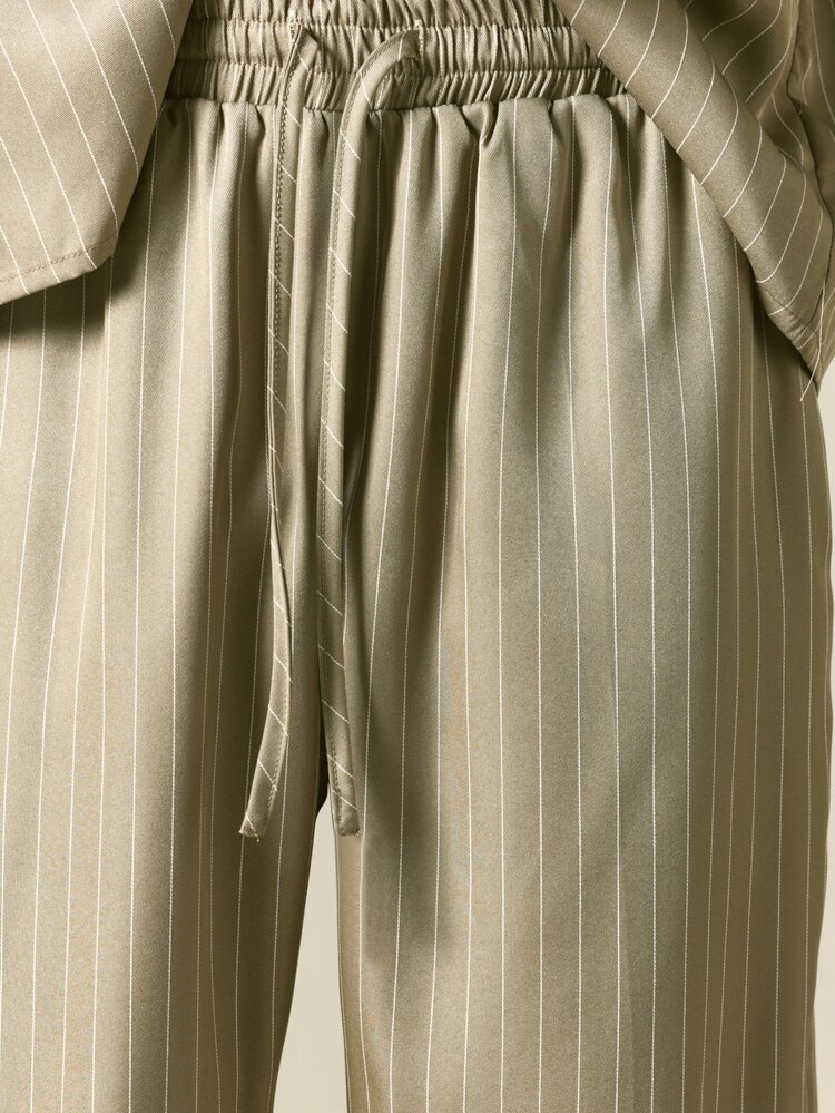 Revere Collar Pinstripe Co-Ord Set Short Sleeve Oversized Shirt And Wide Leg Trousers Summer Casual Two-Piece Outfit